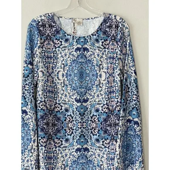 Mimi Chica Size Small Long Bell Sleeve Dress Print Open Back Boho Fairy Festival - Picture 3 of 5